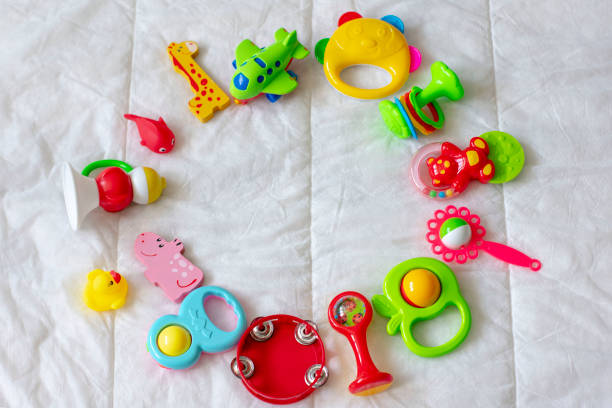 istock Kids bright colorful toys frame on white background. Top view. Flat lay. Copy space for text 1148818118
