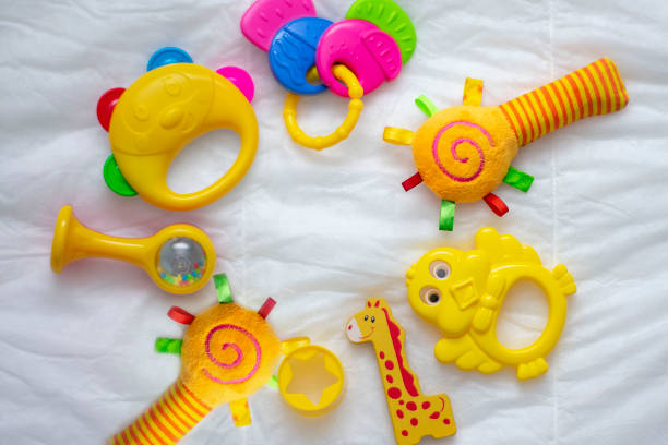 istock Kids bright colorful toys frame on white background. Top view. Flat lay. Copy space for text 1148818133