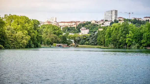 Photo of Lake view scenery in the Park of the Golden Head aka Parc de la Tete d'or in Lyon France