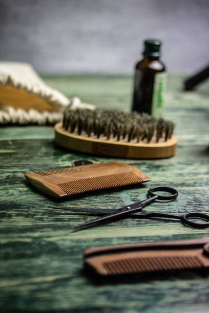 istock Shaving accessories on wooden background, zero waste. 1148819438