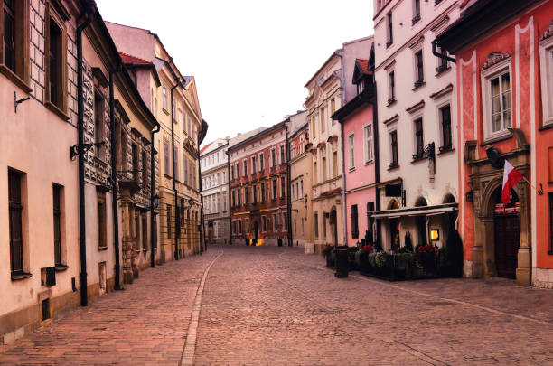 istock Traditional medieval houses at dawn in Krakow 1148820872