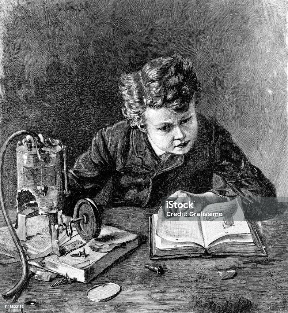Little boy studying in school over a book 1894 Steel engraving of boy studying in school over a book
Original edition from my own archives
Drawing : Emanuel Spitzer 1891
Source : "Die Gartenlaube" 1894 Drawing - Art Product stock illustration