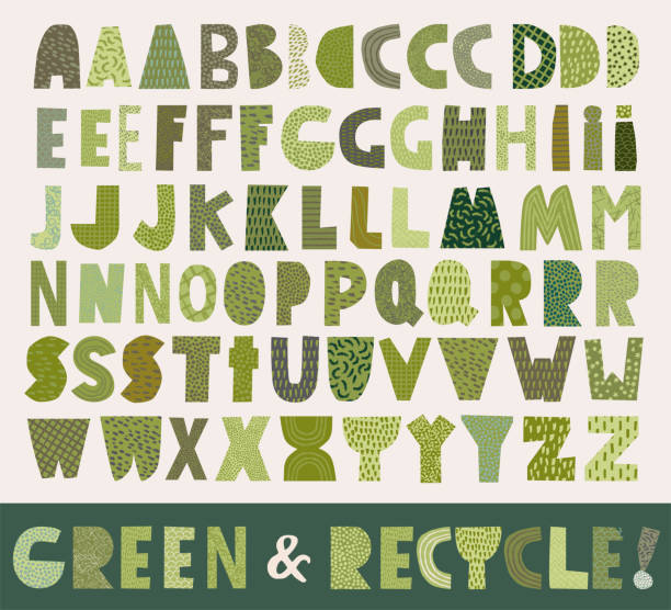 illustrations, cliparts, dessins animés et icônes de papier vert découpé alphabet pour recycler et style de l’environnement - titles