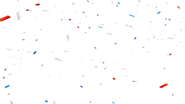 istock Celebration background template with confetti and red and blue ribbons. Happy 4th of July holiday banner. USA Independence Day 1148823710