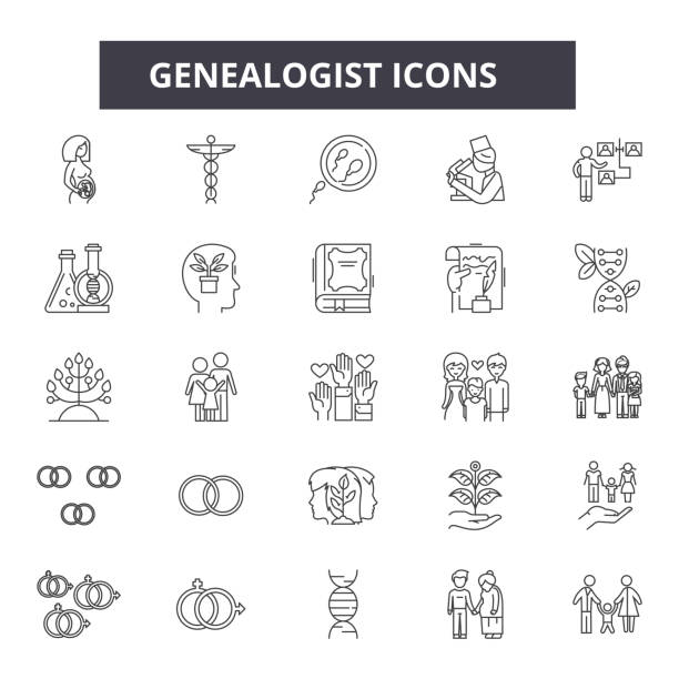 Genealogist line icons, signs, vector set, linear concept, outline illustration Genealogist line icons, signs, vector set, outline concept linear illustration pics of family tree chart stock illustrations
