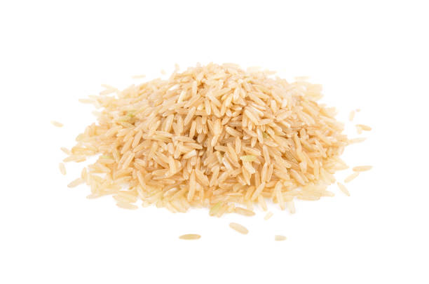 istock pile of organic brown jasmine rice on white background 1148824053