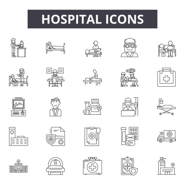 Hospital line icons, signs, vector set, linear concept, outline illustration Hospital line icons, signs, vector set, outline concept linear illustration patience stock illustrations