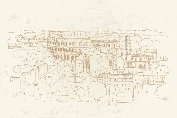 Vector illustration of Vector sketch of The Coliseum or Flavian Amphitheatre, Rome, Italy.
