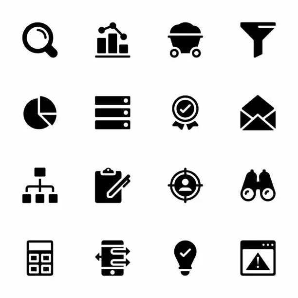 Vector illustration of Data Analytics Glyph Icons Pack