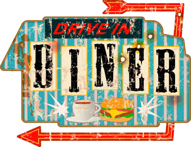 super grungy diner sign, retro style,vector illustration grungy diner sign, retro style,fictional artwork, vector illustration diner illustrations stock illustrations