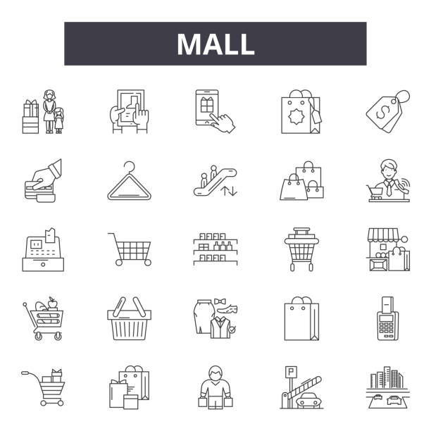 mall-zeilensymbole, zeichen, vektor-set, lineares konzept, umrissillustration - stock exchange finance stock market investment stock-grafiken, -clipart, -cartoons und -symbole