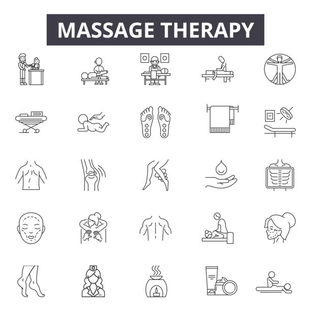 Massage therapy line icons, signs, vector set, linear concept, outline illustration Massage therapy line icons, signs, vector set, outline concept, linear illustration sports medicine stock illustrations