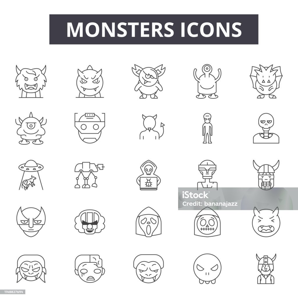 Monsters line icons, signs, vector set, linear concept, outline illustration Monsters line icons, signs, vector set, outline concept linear illustration Bigfoot stock vector