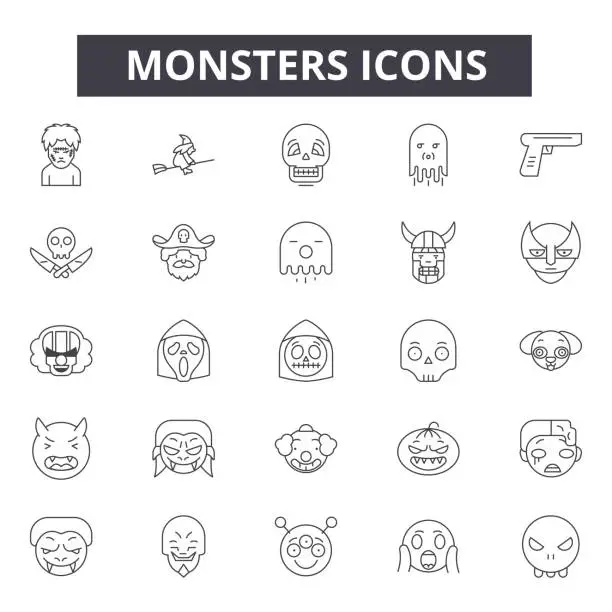 Vector illustration of Monsters concept line icons, signs, vector set, linear concept, outline illustration
