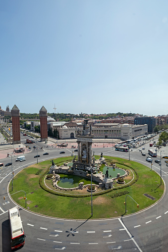 Spain, Barcelona, July 16, 2013 : Aerial view of the Plaza de Espana
