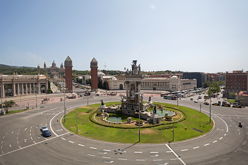 Spain, Barcelona, July 16, 2013 : Aerial view of the Plaza de Espana
