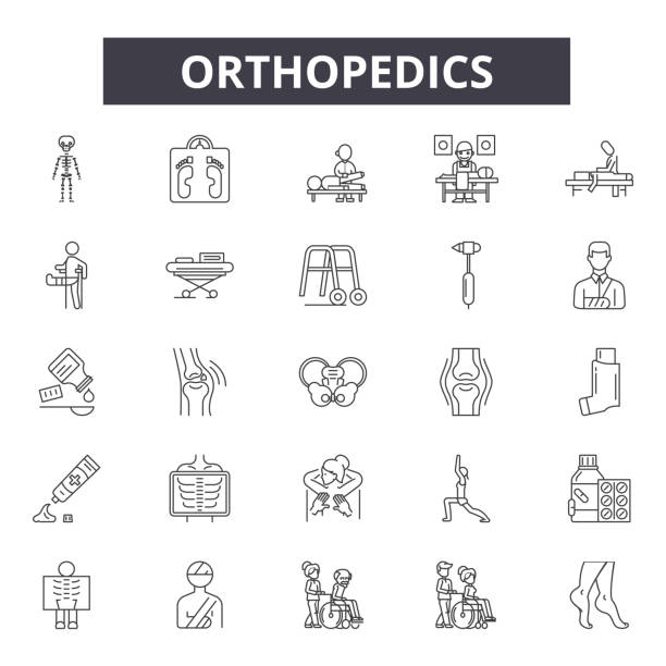 illustrazioni stock, clip art, cartoni animati e icone di tendenza di icone di linea ortopediche, segni, set vettoriale, concetto lineare, illustrazione del contorno - ortopedico