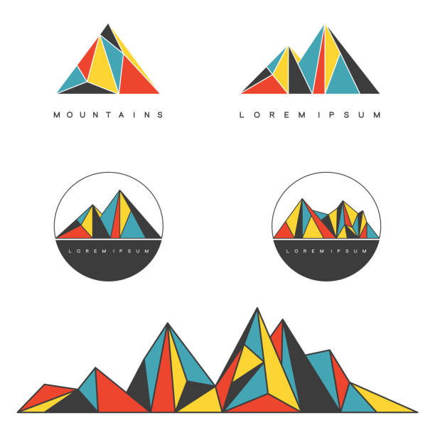 Polygonal mountain ridges. Vector labels. Set of geometric design elements for outdoor and adventure concept. mountain ridge stock illustrations