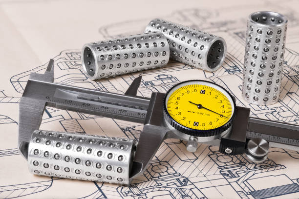 istock Linear ball bearings measurement. Caliper gauge detail. Technical drafting 1148830713