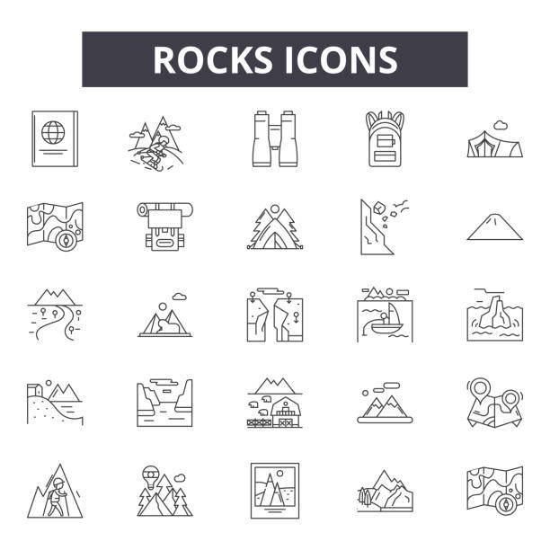 ilustrações de stock, clip art, desenhos animados e ícones de rocks line icons, signs, vector set, linear concept, outline illustration - rock stone stack textured