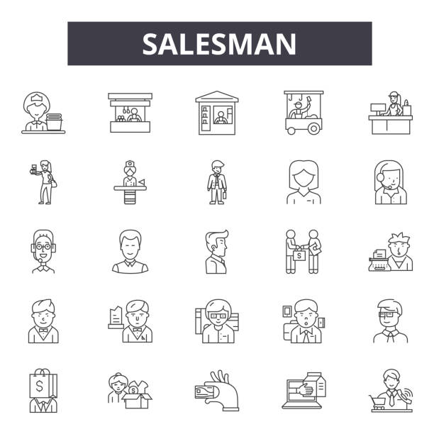 Salesman line icons, signs, vector set, linear concept, outline illustration Salesman line icons, signs, vector set, outline concept linear illustration car dealer icon stock illustrations