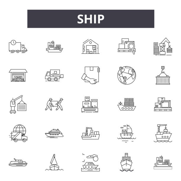 ilustrações de stock, clip art, desenhos animados e ícones de ship line icons, signs, vector set, linear concept, outline illustration - vinho do porto