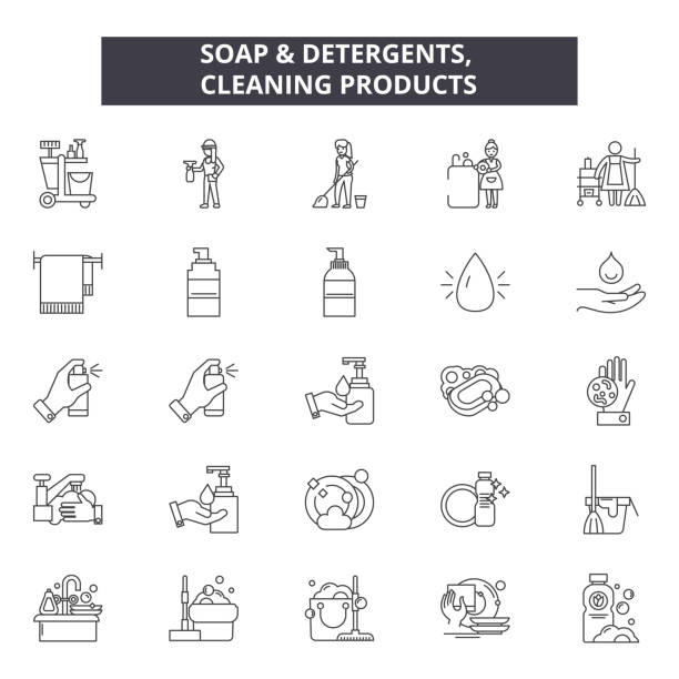 Soap determents line icons, signs, vector set, linear concept, outline illustration Soap determents line icons, signs, vector set, outline concept, linear illustration stain test stock illustrations