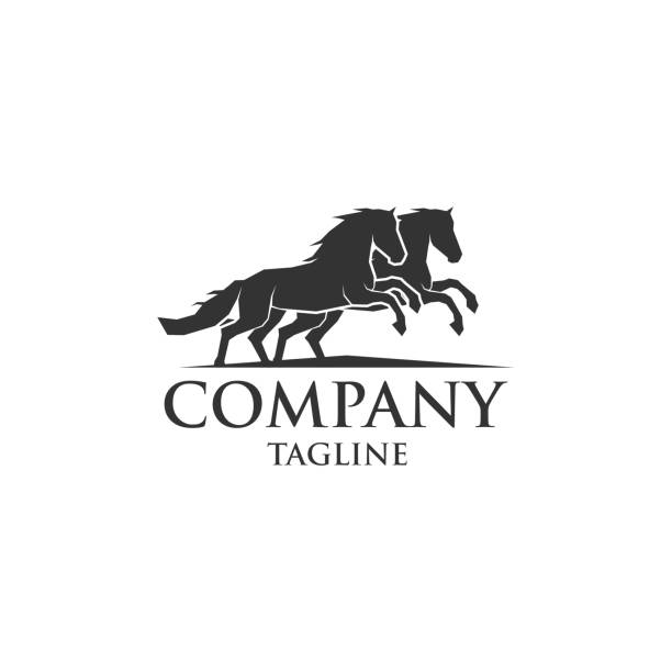 две лошади работает вектор логотип - horse sign black vector stock illustrations