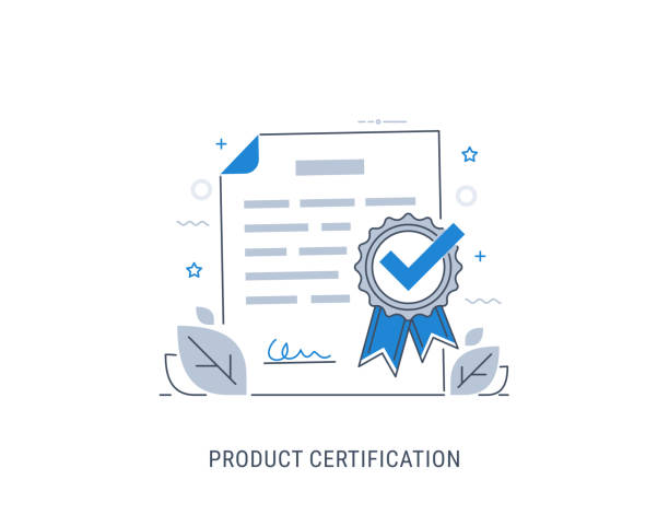 Product certification vector illustration Product certification. Flat modern line-art vector illustration. certificate illustrations stock illustrations
