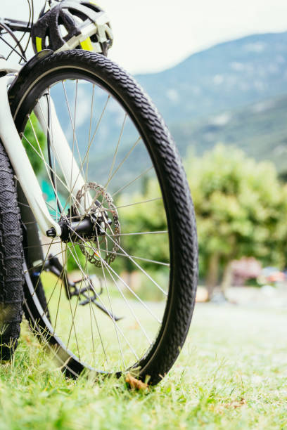 istock Mountain bike tyres on the beach, copy space 1148835523
