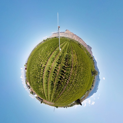 This image is a 360º panoramic image captured by drone and displayed in \