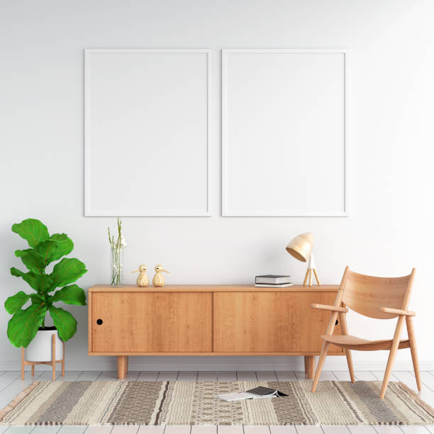 Sideboard and two blank photo frame for mockup, 3D rendering Sideboard and two blank photo frame  on wall for mockup, 3D rendering sideboard photos stock pictures, royalty-free photos & images