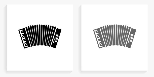 ilustraciones, imágenes clip art, dibujos animados e iconos de stock de icono cuadrado blanco y negro del acordeón - acordeon