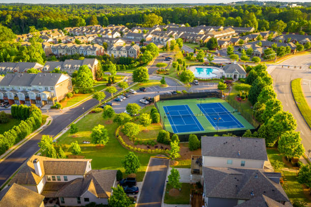 aerial picture of suburban gated community southern united states stock photo