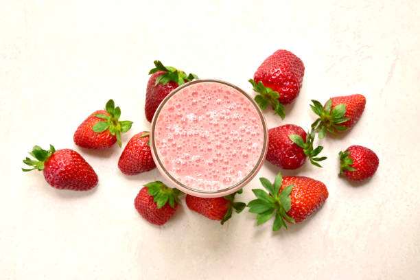 Strawberry smoothie in a tall glass