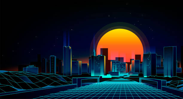 ilustraciones, imágenes clip art, dibujos animados e iconos de stock de paisaje nocturno de la ciudad - scenics highway road backgrounds