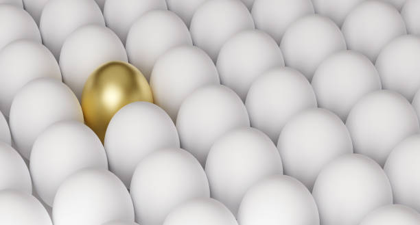 istock golden egg among white eggs, symbol of richness or success, 3D render 1148842470