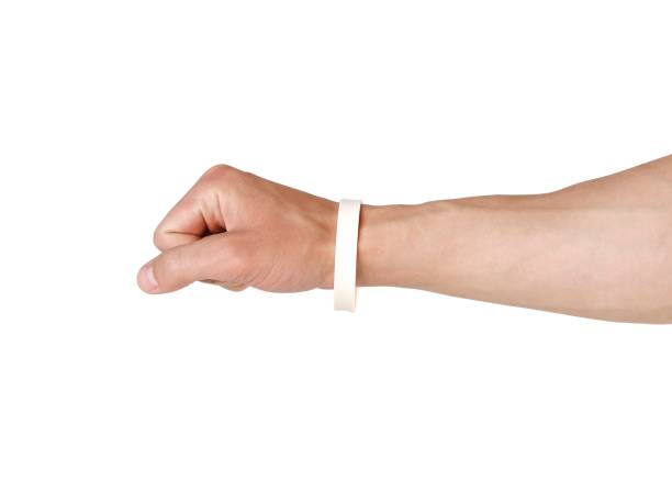 istock Colored rubber bracelets on the arm. Close up. Isolated on white background 1148844375