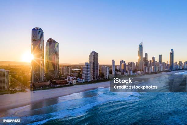 Sunset Over The City Of Gold Coast Looking From The South Stock Photo - Download Image Now