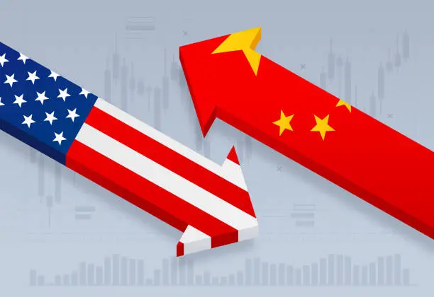Vector illustration of United States and China Trade Tariff Dispute