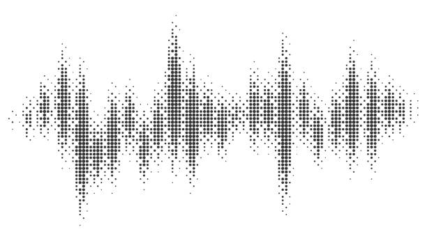 Halftone pattern audio waveform. Sound wave spectrum. Modern design rhythm of heart. Abstract dotted ornament isolated on white background. Halftone pattern audio waveform. Sound wave spectrum. Modern design rhythm of heart. Abstract dotted ornament isolated on white background frequency stock illustrations
