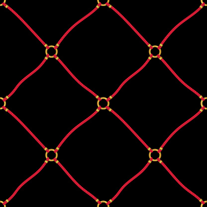 Diamond Rope Line Work Vector Red Nautical Ropes And Golden Chain Links Diagonal Diamond On Black ...