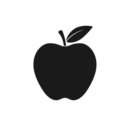 Apple icon. Isolated black sign on white background. Symbol apple with leaf. Vector illustration