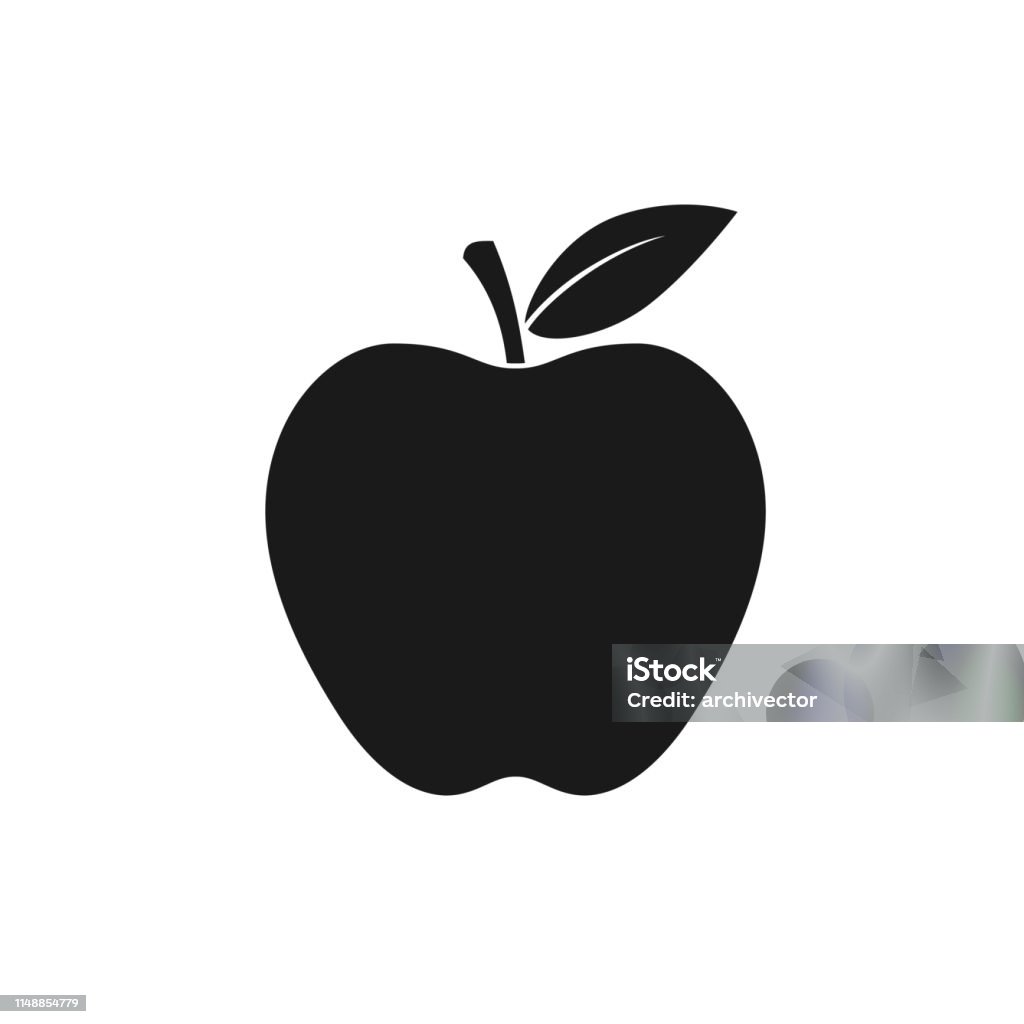Apple Apple icon. Isolated black sign on white background. Symbol apple with leaf. Vector illustration Apple - Fruit stock vector