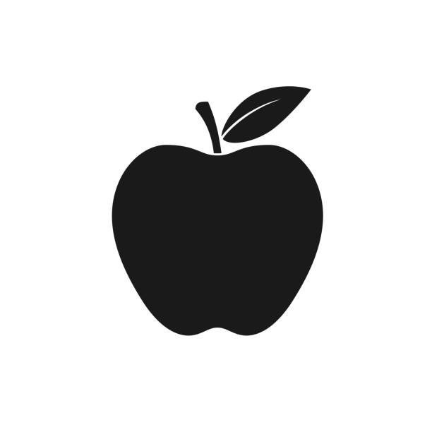 Apple Apple icon. Isolated black sign on white background. Symbol apple with leaf. Vector illustration fruit clipart stock illustrations