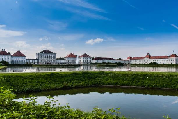 a scenic view of the nymphenburg palace with the pond, munich - urban scene real estate nobody white imagens e fotografias de stock