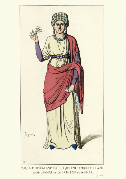 ilustraciones, imágenes clip art, dibujos animados e iconos de stock de galla placidia, hija del emperador romano teodosio - circa 5th century illustrations