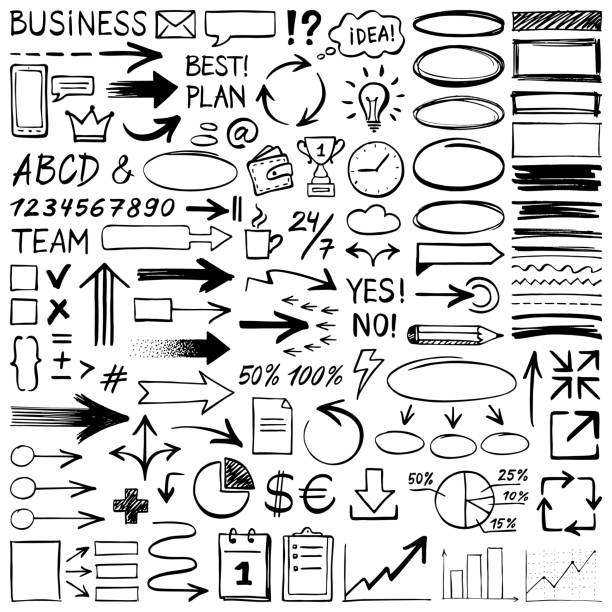 handgezeichnete gestaltungselemente - sprechblase grafiken stock-grafiken, -clipart, -cartoons und -symbole