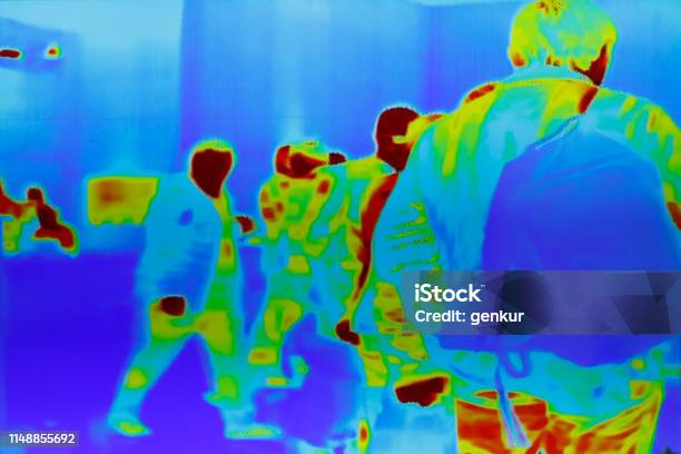Infrared Thermal Image Of A Group Of Passengers Stock Photo - Download Image Now - Thermal Image, Infrared, Camera - Photographic Equipment