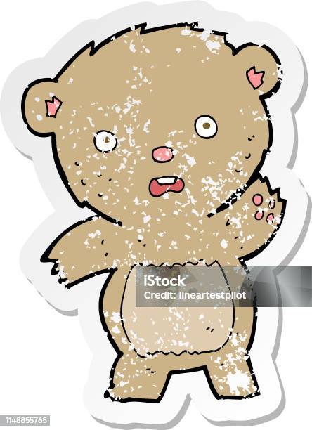 Retro Distressed Sticker Of A Cartoon Unhappy Teddy Bear Stock Illustration - Download Image Now